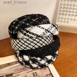 Headwear Hair Accessories Winter High-end Retro Plaid Wool Sponge Headbands Fashion Hair Accessories Women's Trend Haiand Hair Band Hoop Girl HeadwearL231214