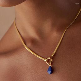 Pendant Necklaces Natural Healing Reiki Lapis Lazuli Necklace For Women Men With 18K Gold Plated Stainless Steel Herringbone Chain