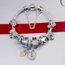 charm bracelet 925 silver fashion bracelets love heart pendant bangle charm beads mother bracelet for mothers day diy Jewellery acce225U