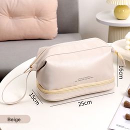 Large Capacity Makeup Cases Professional PU Leather Cosmetic Bags Double Layers Waterproof Portable Storage Bag for Travelling Makeup Accessory