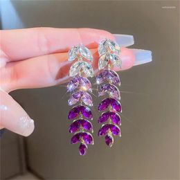 Dangle Earrings FYUAN Korean Style Rhinestone Drop Purple Crystal Leaf For Women Jewellery