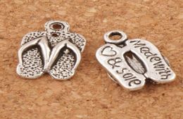 Flip Flops Made With Love Spacer Charm Beads 300pcslot Antique Silver Pendants Alloy Handmade Jewelry DIY 126x94mm L4015377246