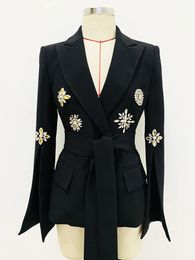 Womens Suits Blazers HIGH STREET est Fashion Runway Designer Jacket Crystal Rhinestone Diamonds Beaded Blazer 231213