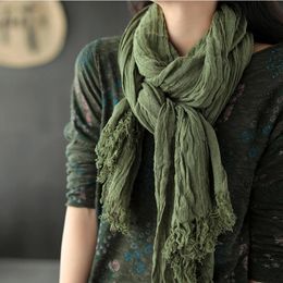 Scarves NINI WONDERLAND Autumn Winter Cotton Linen Big Scarf Women Solid Colour Vintage Shawl Female Casual Scarfves Four Seasons 231214