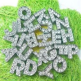 260pcs lot 8mm A-Z full rhinestones bling slide letter DIY accessories fit for 8MM leather wristband bracelet keychains242c