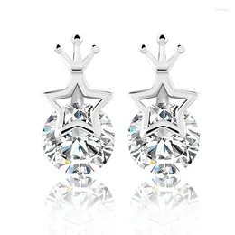 Stud Earrings Women's Lovely Five Pointed Star Crown Inlaid Zircon Fashion Jewelry Korean