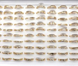 50pcslot Simple Ladies Gold Colour Finger Rings Zirconia Element Mixed Design For Lovers8496119