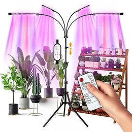 LED Grow Lights 4 Heads Indoor Plants Full Spectrum Light Tripod Adjustable Stand Floor 4 8 12H Timer with Remote Control330z