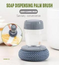 Kitchen Soap Dispensing Palm Brush Easy Use Scrubber Wash Clean Tool Holder Soap Dispenser Brush Kitchen Cleaning Tool9409170