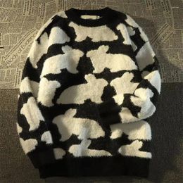 Women's Sweaters Kawaii Cartoon Winter Fur Thickened Warm Sweater Y2k Grils Couple Anime Loose Knit Top Kpop Harajuku Knitwear