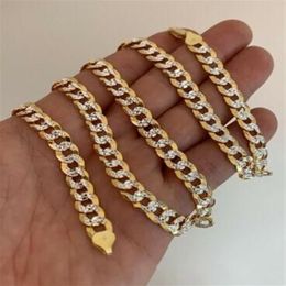 Men's Diamond Cut 8mm Cuban Chain 14k Gold Fill Over 925 Silver Two Tone ITALY314P