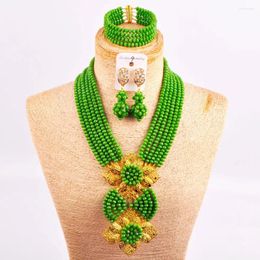 Necklace Earrings Set Opaque Olive Green Crystal Beaded Costume African Beads Jewellery