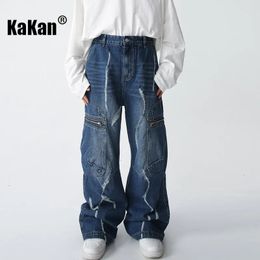 Men s Jeans Kakan American Loose Straight Zip Hip Hop for Men Large Pocket Worn Long K50 047 231214