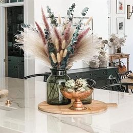 Decorative Flowers Dried Pampas Grass Eucalyptus Leaves Flower Real Plant Bouquet Set Tails For Wedding Boho Home Table Decor