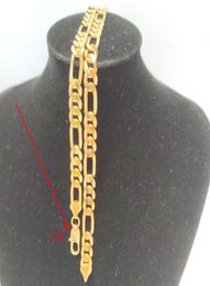 Łańcuch naszyjnika Prawdziwy złoto solidny drobny stamep 14k mosiężna Hallmarked Men039s Figaro Bling Link 600 mm 8 mm6137416