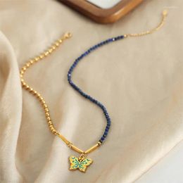 Pendant Necklaces Minar Charming Enamel Butterfly For Women 18K Gold PVD Plated Stainless Steel Asymmetry Natural Stone Choker