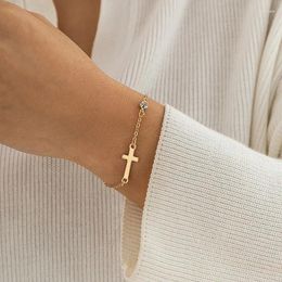 Charm Bracelets Simple Cross Metal Bracelet For Women Shiny Crystal Zircon Thin Chain Bangles Couple Friendship Luxury Jewelry Gifts