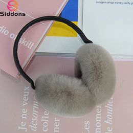 Ear Muffs Style Women Quality 100% Natural Real Rex Rabbit Fur Earmuffs Winter Girls Rex Rabbit Fur Earmuff Russian Plush Fur Earflap 231214