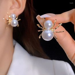 Stud Earrings Exaggerate Unique Imitation Pearl Spider Personality Funny Temperament Elegant Girl Wedding Party Jewellery