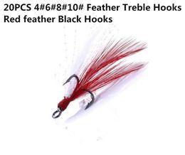 20PCS 46810 Red Feather Treble Hooks High Carbon Steel High strength lure fishingHooks Bionic Hooks Highquality6777945