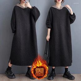 Casual Dresses Large Size Women's Warm Dress 2023 Autumn/Winter Fashion Cotton Quilted Sweatshirt Hooded Pullover Robe Z3690