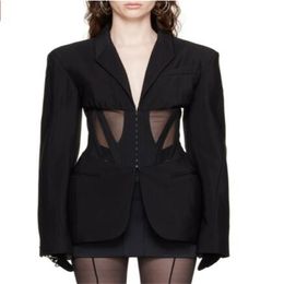 Women's Jackets Corset Style Chic And Elegant Woman Jacket Fashion Sexy See-through Mesh Stitching Fishbone Trim Waist Suit Coat