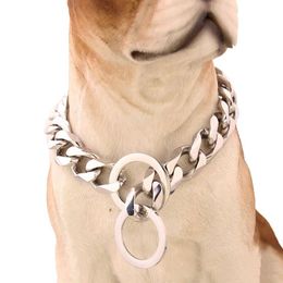 Top quality 19mm 12-34 inch Silver Tone Double Curb Cuban Pet Link Stainless Steel Dog Chain Collar Whole Pet Necklaces304m