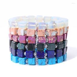 Strand Fashion Cube Beads Bracelets Men Opal Agates Stone Bracelet For Women Handmade Lapis Lazuli Stretch Jewellery Wristband