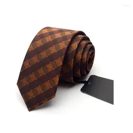 Bow Ties Est Fashion Skinny Mens 6cm Width Wedding Goom Business Neckties Slim Plaid Brown For Men With Gift Box