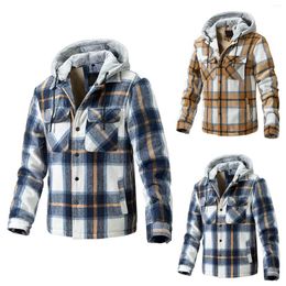 Men's Down Mens Autumn And Winter Fashion Casual Fleece Hooded Warm Thick Jacket Plaid Woollen Overcoat Windproof Hip Hop