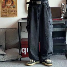 Men's Jeans HOUZHOU Baggy Trousers Male Denim Pants Black Wide Leg Oversize Cargo Korean Streetwear Hip Hop Harajuku