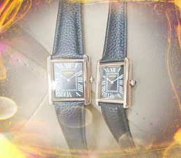 Couple Square Roman Dial Women Men Watches Luxury Fashion Black Brown Leather Band Quartz Movement Clock Tank Series Chain Bracelet Wristwatch montre de luxe gifts