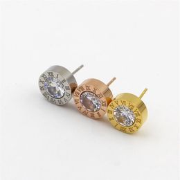 Fashion brand Titanium steel roman Love stud earrings for woman Jewellery 18k Gold plated silver rose Colour wide gift315h