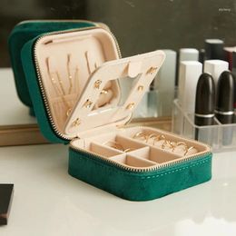 Jewelry Pouches Smooth Velvet Organizer Box With Mirror Ring Earring Packaging Case Luxury Necklace Jewellery Storage Gift Holder