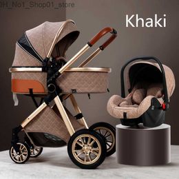 Strollers# Luxurious Baby Stroller 3 in 1 Portable Travel Carriage Fold Pram High Landscape Aluminium Frame Born Infant Strollers# Q231215