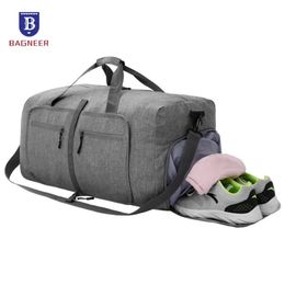 Duffel Bags 65L Foldable Travel Duffel Bag Unisex Lightweight Waterproof Large Capacity Shoulder Luggage Travel Bag with Shoes Compartment 231213