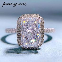 Band Rings PANSYSEN Sparkling 925 Sterling Silver 69mm Radiant Cut High Carbon Diamond Gemstone for Women Wedding Fine Jewelry Gift 231212
