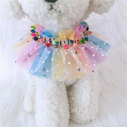 Dog Apparel Spring Pet Cats Jewelry Fashion Colorful Gradient Mesh Stars Print Bow Collars Bibs Accessories Supplies Poodle