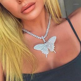 Chains Hiphop Rose Gold Butterfly Pendant Necklaces Pink Cuban Link Chain For Women Iced Out 5mmTennis Cubic Zircon Jewelry1270b