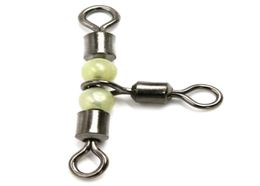 100 pieceslot 3 way Fishing swivels luminous cross line rolling swivel with Glow beads Stainless Saltwater fishing Hook connector2393050