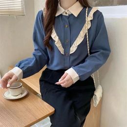 Women's Blouses Padded Thickened Autumn Winter Clothing Wood Ear Edge Corduroy Long Sleeve Shirt Niche Design Tops Student School