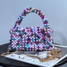 Evening Bags Retro Colored Handmade Beaded Women's Bag Ins Fashion Advanced Colorful Crystal Weaving Ladies Handbag Chain Crossbody