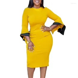 Casual Dresses African For Women 2024 Arrival Fashion Elegant Pencil Dress Solid Long Sleeve Nigeria Turkey Office Lady