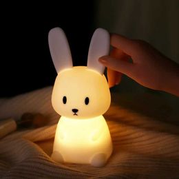 Night Lights LED Rabbit Night Light RGB Colour Touch Sensor Night Lamp Rechargeable Dinosaur Silicone Child Night Lamp for Kids YQ231214