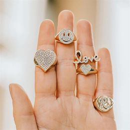 Real 925 Sterling Silver Rings Simple Letter Love charm ring with Zircon paved For Women Fine Silver Jewellery Engagement Wedding248K