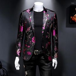 Men's Suits Vintage Luxurious Jacquard Floral Suit Jacket Men Wedding Banquet Club Party Dress Singers Tuxedo Slim Fit Blazers Hommes