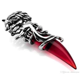 Crystal Red Blue Wolf Tooth Tribal floating charms for glass lockets Pendant Men039s Stainless Steel Pendant Necklace1194377