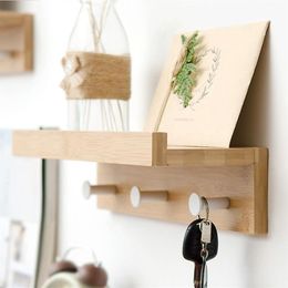 Creative Wall Hanging Solid Wood Hook Rack Nordic Partition Shelf Wall Shelves Coat Hooks DIY Living Room Home Decor Key Hook T200309o