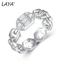 Wedding Rings LAYA 100% 925 Sterling Silver Trendy Cuban Chain Shining Zircon Plain Silver Classic Finger Ring For Men Women Jewellery 231214