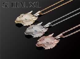 Iced Out Wolf Necklace Pendant Soild Back Gold Silver Plated Mens Hip Hop Jewelry Gift204N7390904
